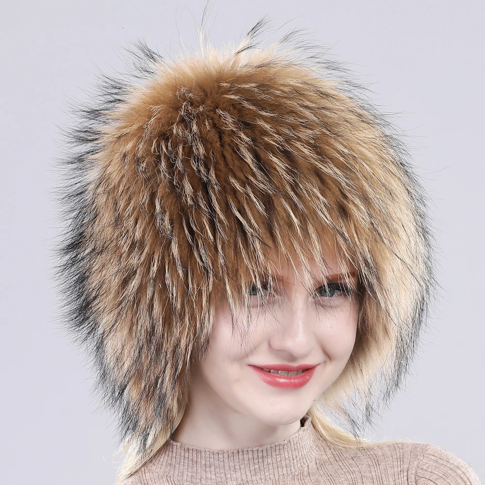 Russian Winter Genuine Fur Hat Outdoor Warm Knitted Womens Fox Bomber y Quality 100% 241009