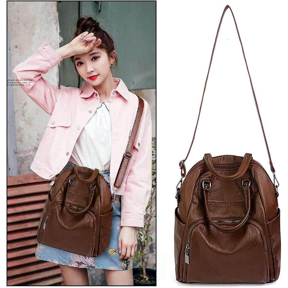 Women Backpack Purse PU Washed Leather Convertible Ladies Rucack Crossbody Shoulder Bag New Black
