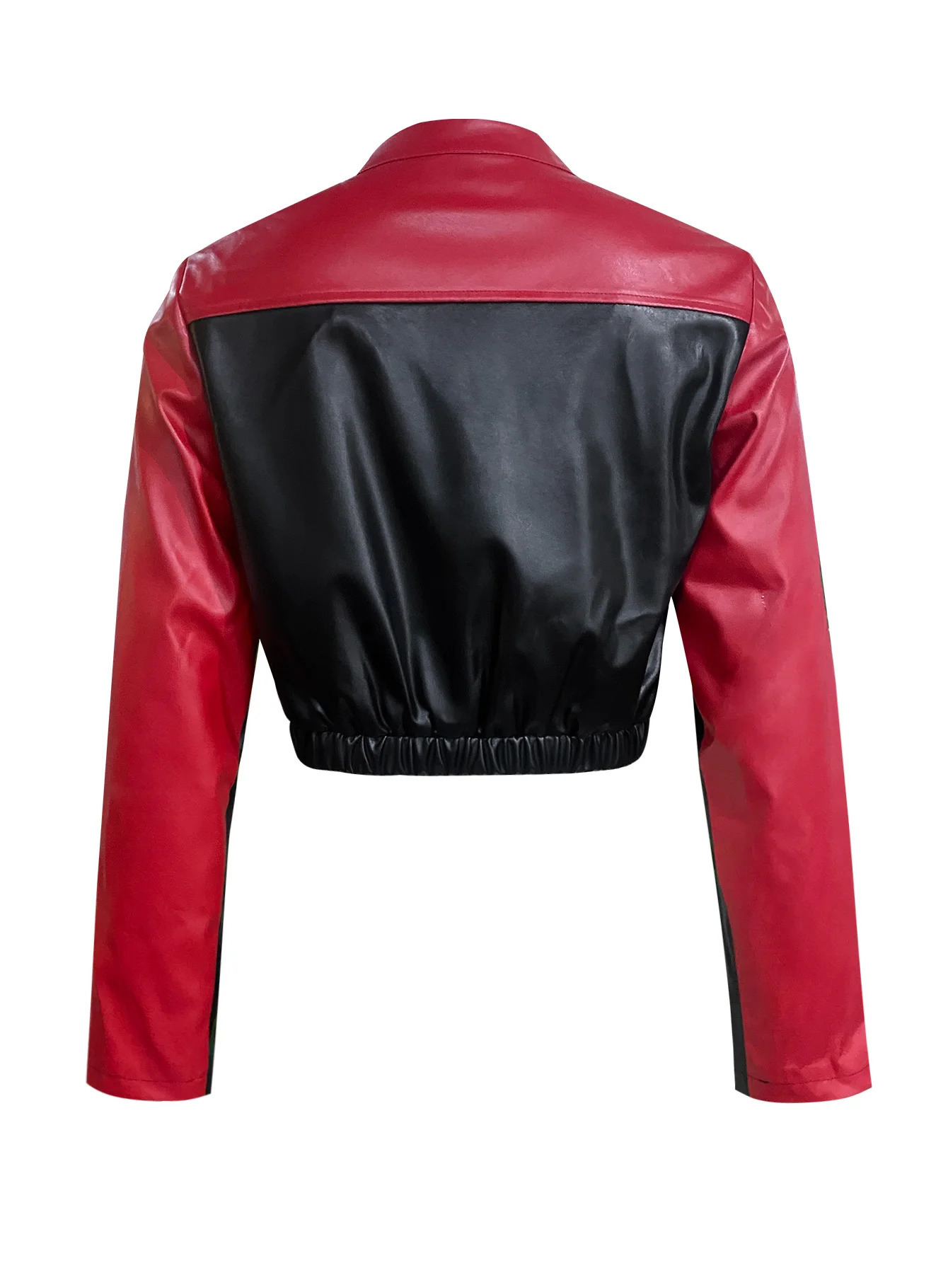 LW casual splicing color block leather and artificial fur womens autumn clothing PU jacket Wen Hua collar jacket autumn clothing 240930