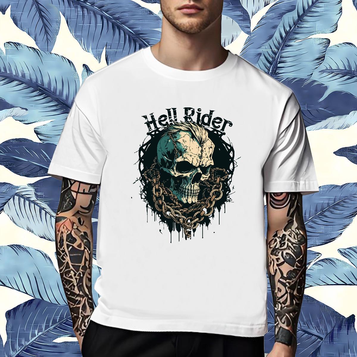 Loose T Shirts Men 230g 100% Cotton skull Anime Printing Street Floral Print Crew Neck Tshirts Classic Tops Shirt