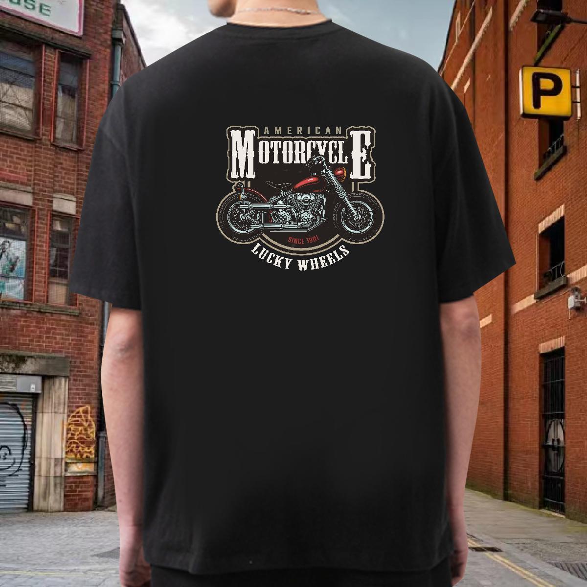 Brand T Shirts Men 230g Pure Cotton Motorcycle Street Customized Print O-Neck Short Sleeve Mens Tshirts Designer Clothes