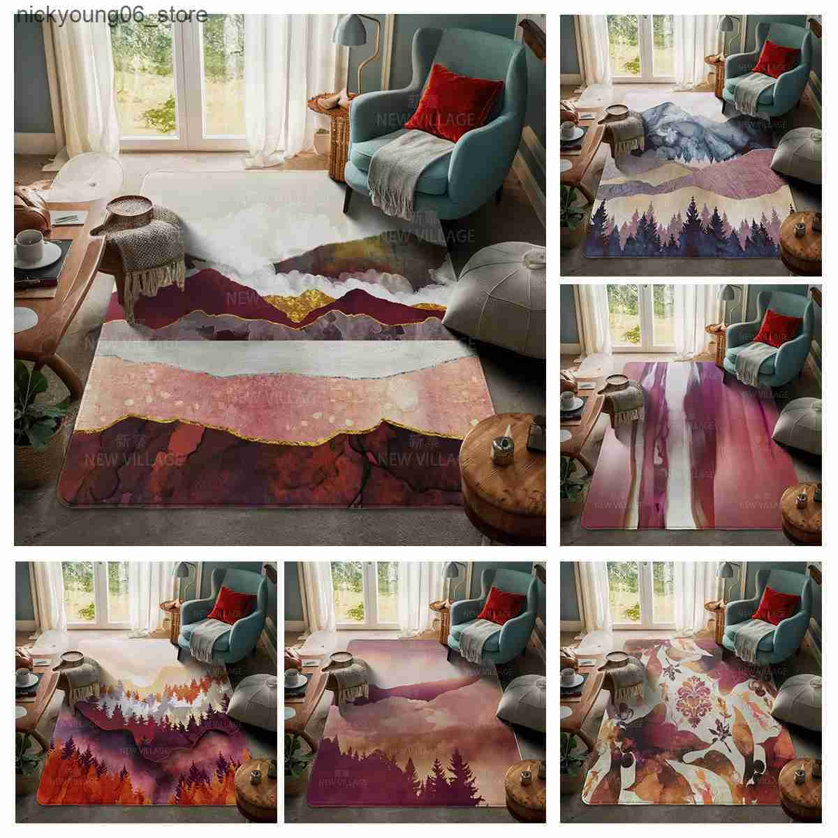 Non-Slip Bath Mats Living room floor mats carpet family door mat modern Nordic style room bathroom feet bathroom non-slip kitchen Landscape sunset L24