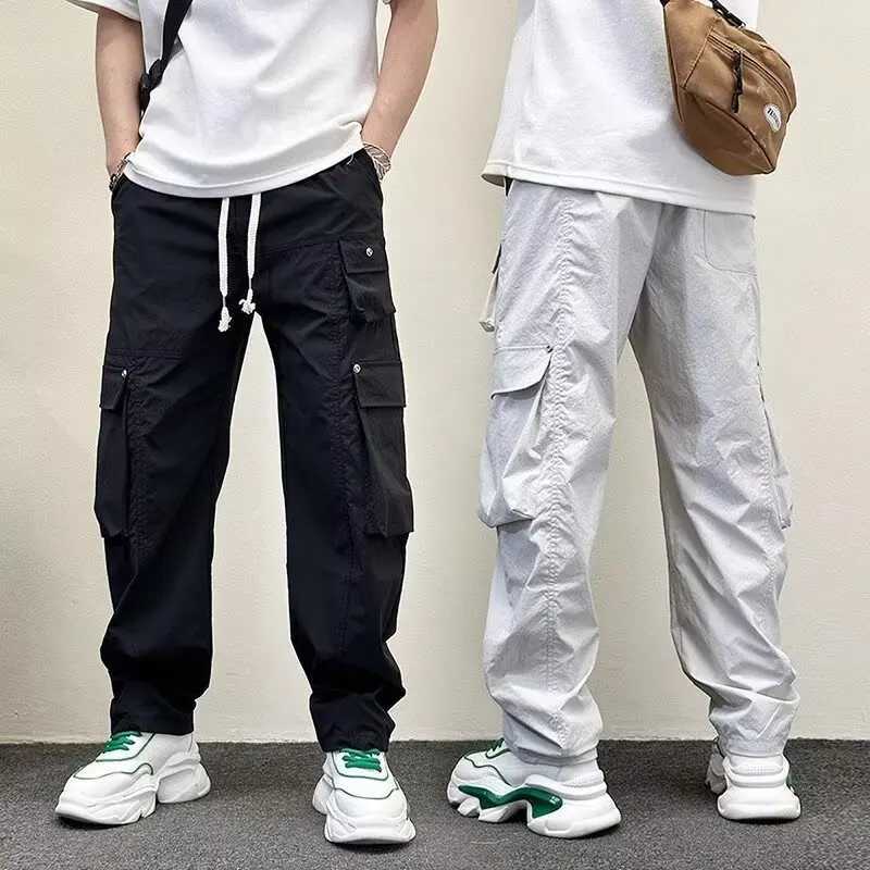 Mens hip-hop straight leg cargo pants ultra-thin suitable for casual outdoor pants mens work pants hiking W241009