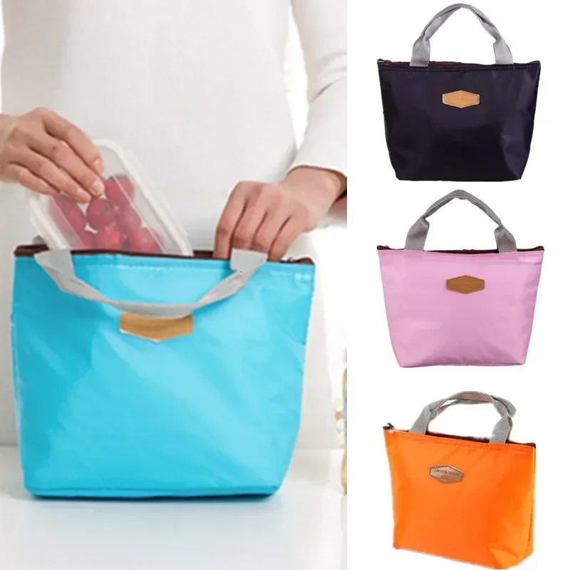 Lunch Box Camping Picnic Bag Solid Color Portable Insulated Refrigerated Cold Food Cooler Thermal Handbag 240925