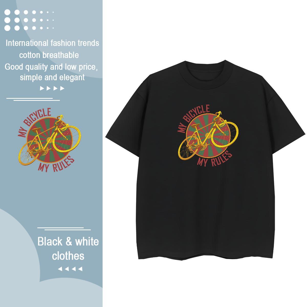 2024 Casual T-Shirts 230g Cotton Breathable Short Sleeve Daily Outfit bicycle Woman Tshirt Soft Floral Print Tees Shirts