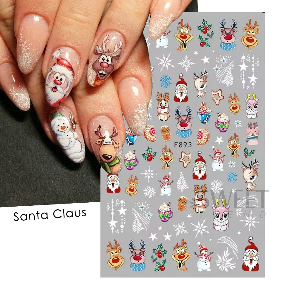 Holly Christmas Nail Stickers Geometric Orange Cartoon Christmas Bird Year Decoration Tips 241008