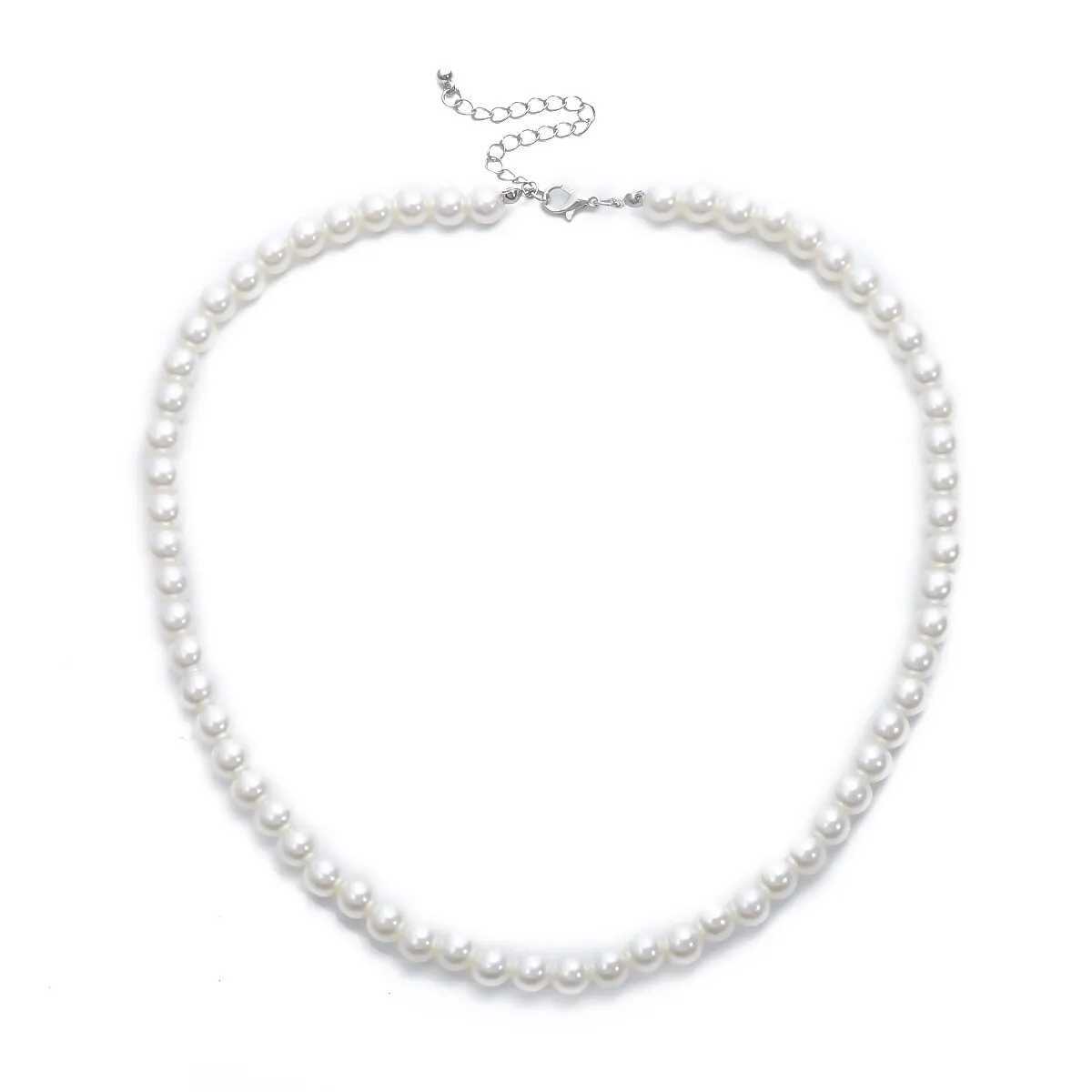 Simple Imitation-Pearl Beaded Short Choker Necklace for Men Trendy White Beaded Chains on Neck Accessories 2023 Fashion JewelryX241009