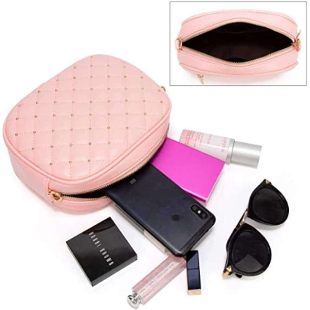 Hanbella Cross body Clutch Purses Women & Teens - Cute Small Quilted Leather Shoulder Bag with Gold Chain for Girls