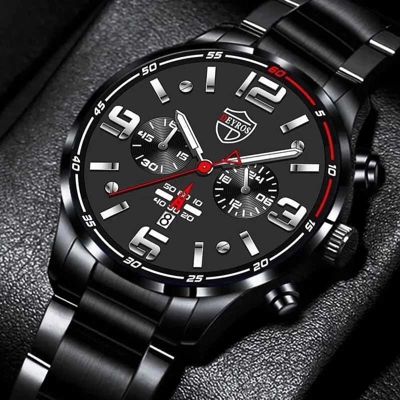 DEYROS Fashion Mens Watches Luxury Black Stainless Steel Quartz Wrist Watch Man Business Watch for Men Calendar Reloj HombreX241010
