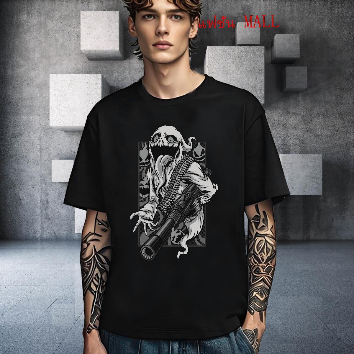 Free Shipping T Shirts Men 230g Cotton skull Beach Graphic Breathable Couples T Shirts DIY Customized Tees