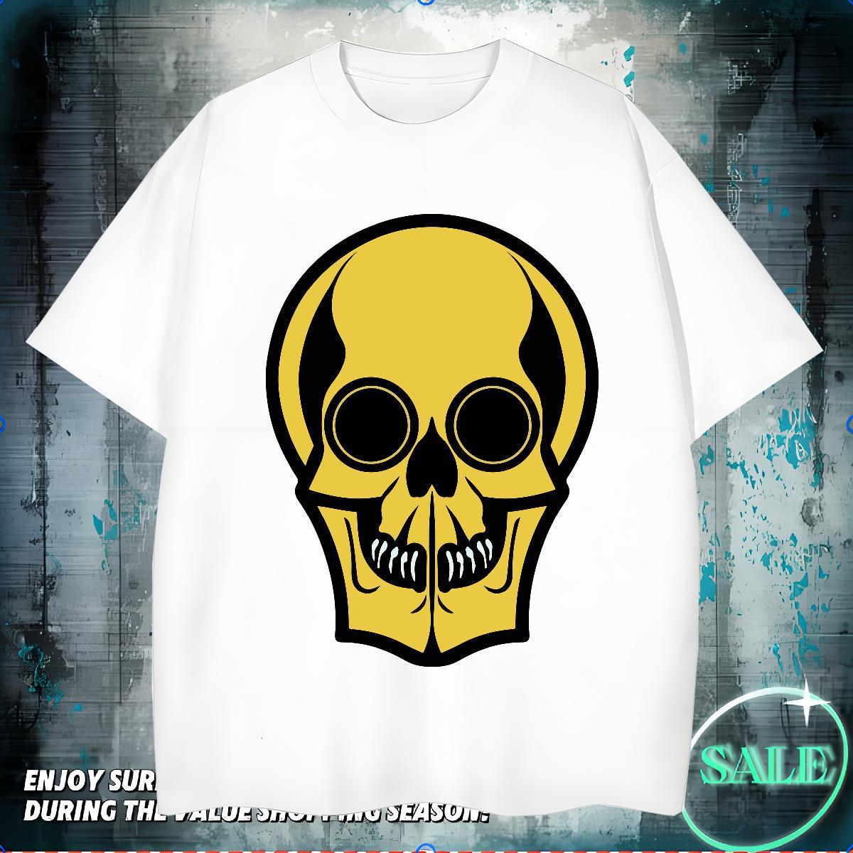 Popular Men T Shirts 230g Cotton skull Daily Outfit Anime O-Neck Short Sleeve Tshirts 2024 Summer Tops Shirt