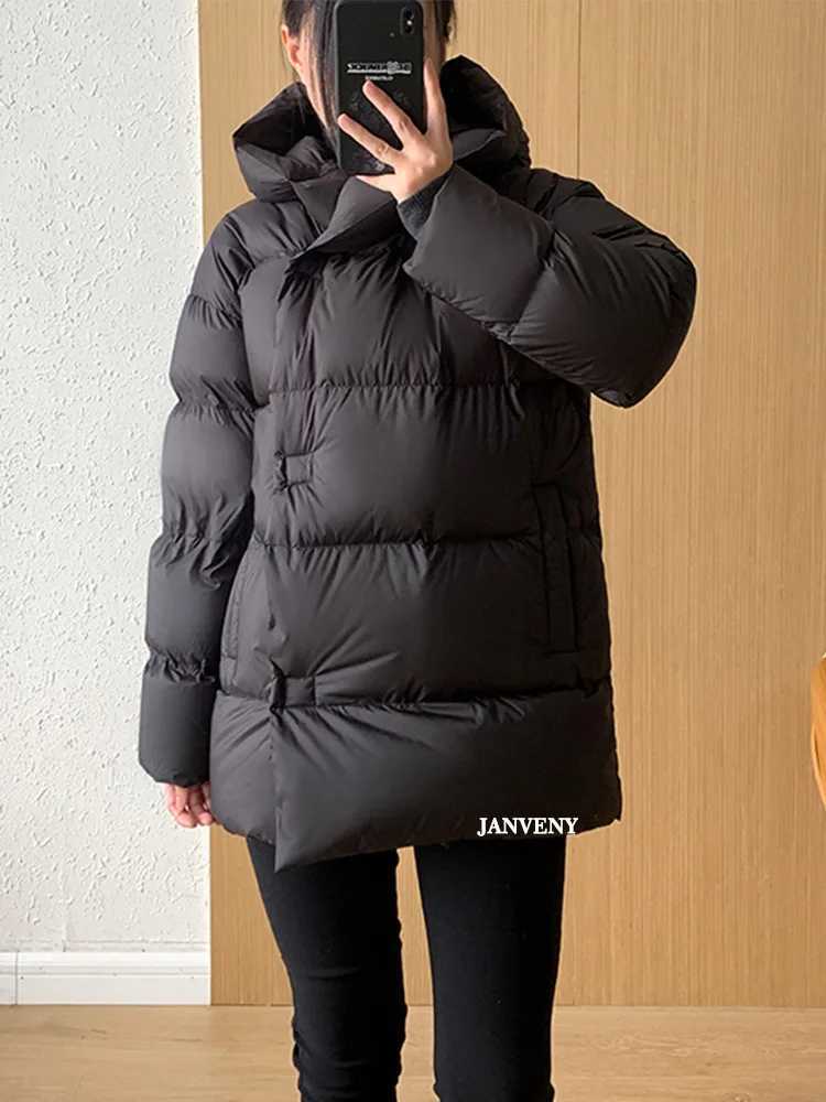 Men's Down Parkas Janveny 2024 New Winter 90% White Duck Down Jacket Womens Short Sleeve Super Large Cap Inflatable Jacket Loose Thick Windproof 