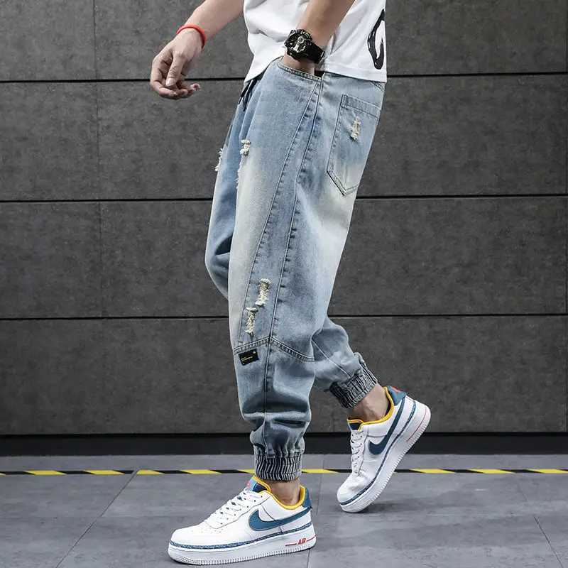 2023 New Hip Hop Harem Jeans Pants Men Loose Joggers Denim Casual Sweatpants Korea Ankle Length Trousers Streetwear Male ClothesX241009
