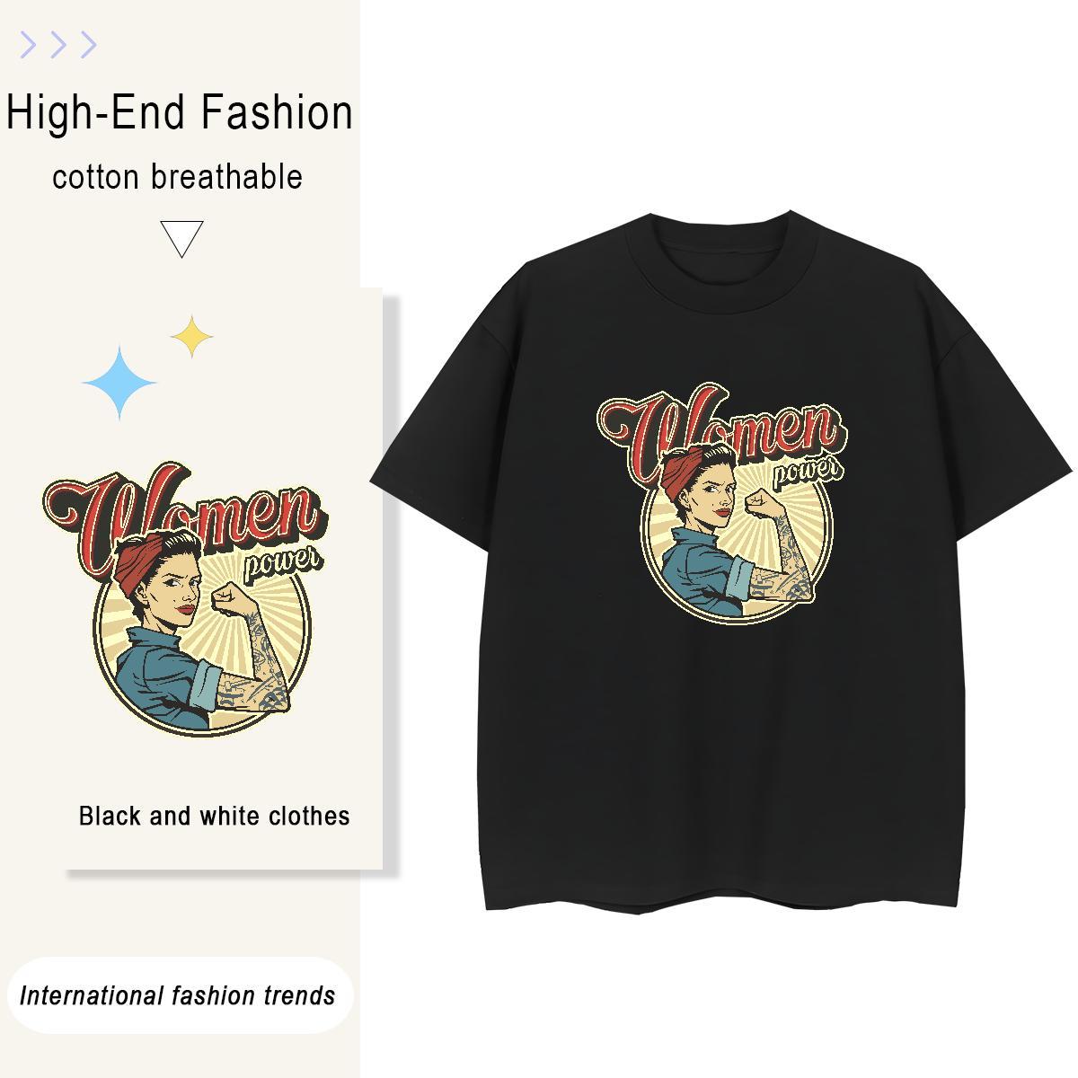 Fashion Womens T Shirts 230g Cotton Short Sleeve O-Neck Sports Street Wear portrait Women Tees Popular Cartoon Floral Printing Tops Shirt