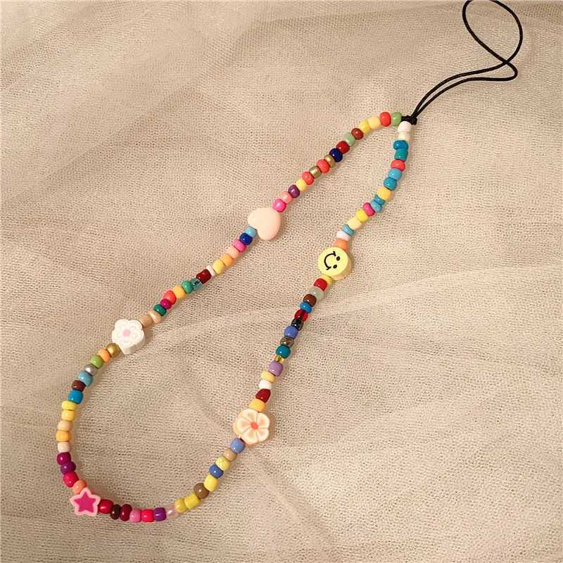 KSRA Bohemian Colorful Seed Bead Mobile Phone Strap Women Fashion Flower Polymer Clay Beads Phone Chain Womens Jewelry CadenaX241010