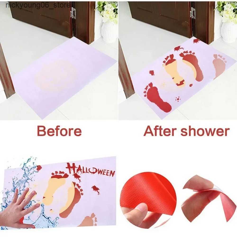Non-Slip Bath Mats Color-Changing Bath Mat Halloween Mat Red Horrible Floor Carpet Home Bathroom Horror Blood Footprints Anti-Slip 40*70CM Carpet L240