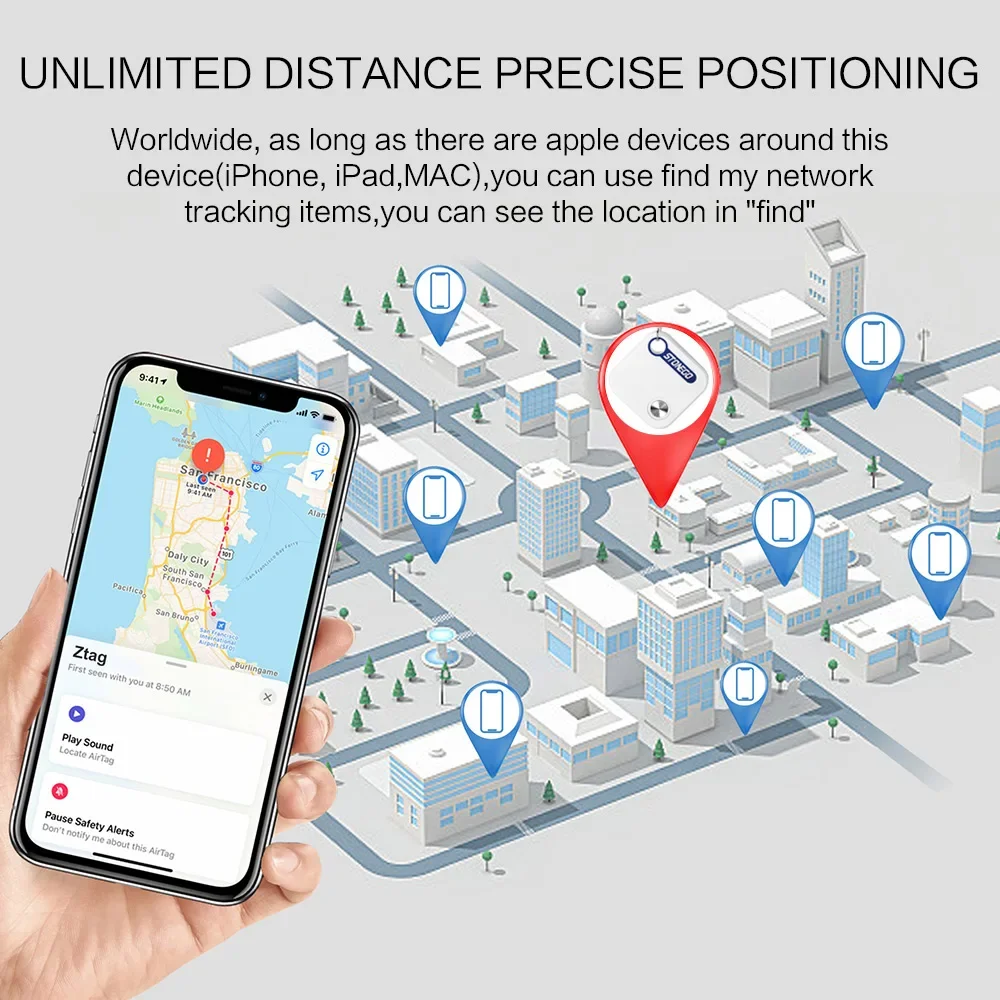 Smart Bluetooth GPS Tracker Work with Apple Find My APP ITag Anti Lost Reminder Device MFI Rated Locator Car Key Pet Kids Finder