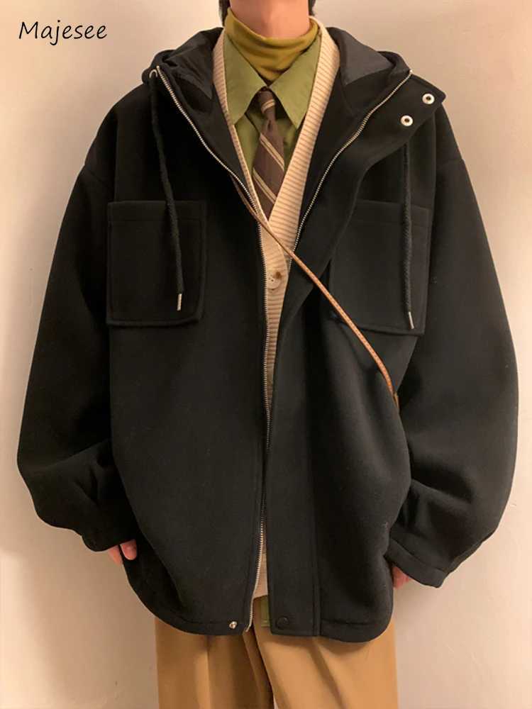 Blends Men Casual Loose Multi Pockets Spring Autumn Hooded Coat High Street Coats Korean Style Male Advanced Handsome Fashion LX241010