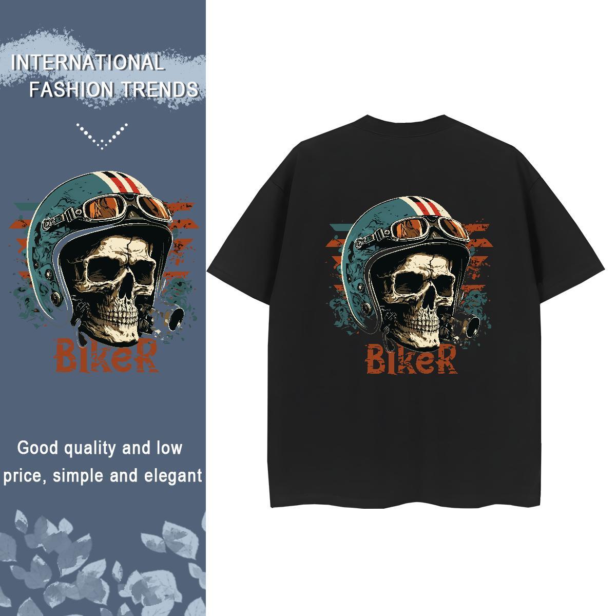 Custom T shirt 230g 100% Cotton Short Sleeve O-Neck Daily Wear skull Women Tees Loose Cartoon Print Top Tees