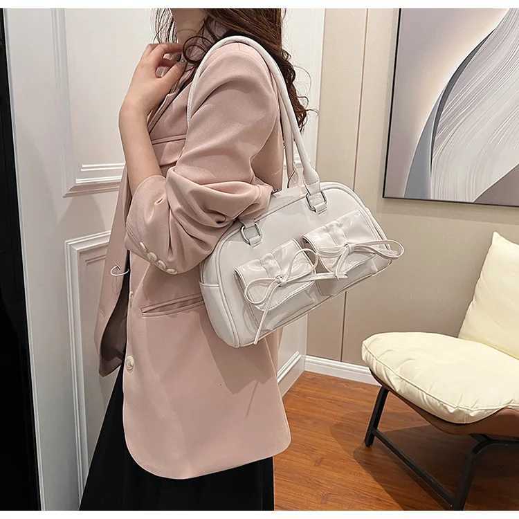 New Bowknot Shoulder Bags Solid Color Underarm Bag Armpit for Girl Women Fashion Leather Handbag 241010