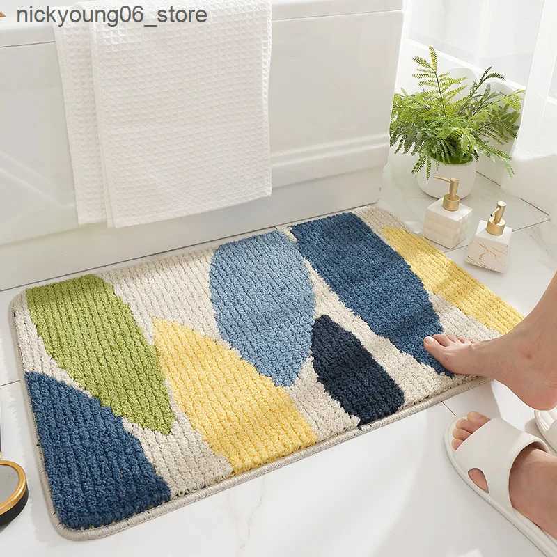 Non-Slip Bath Mats QNBHR Green Leaves Flocking Bath Mat Non-slip Absorbent Microfiber Bathroom Rug Home Entrance Door Mat Super Soft Bath Carpet L2409