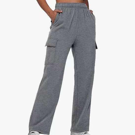 2024 New Autumn and Winter Work Solid Color High Waist Slimming Design Sense Pocket Straight Tube Wide Leg Loose Pants for Women Leisure and Leisure L