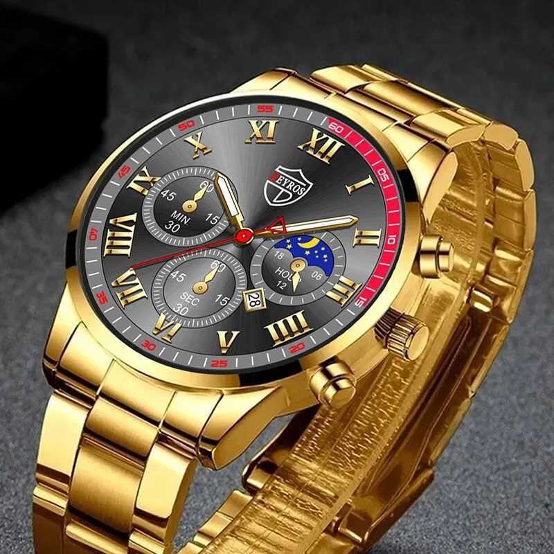 2PCS Fashion Mens Calendar Watches Luxury Male Stainless Steel Quartz Wristwatch Luminous Clock Men Bracelet Wrist WatchX241010