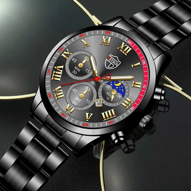 2PCS Fashion Mens Calendar Watches Luxury Male Stainless Steel Quartz Wristwatch Luminous Clock Men Bracelet Wrist WatchX241010