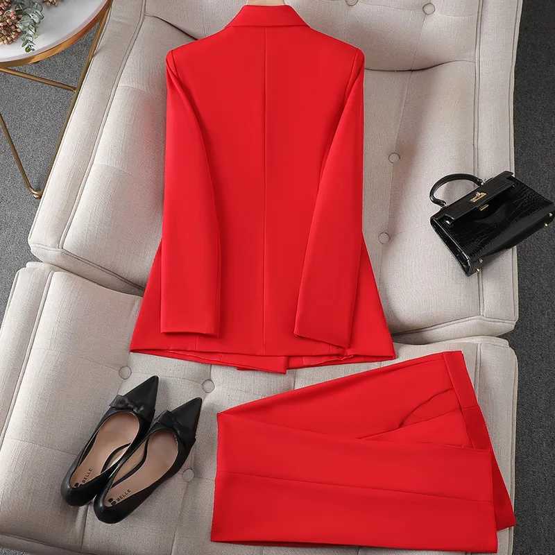 Womens suit red jacket+pants 2-piece set office womens formal business suit white elegant womens suit W241009