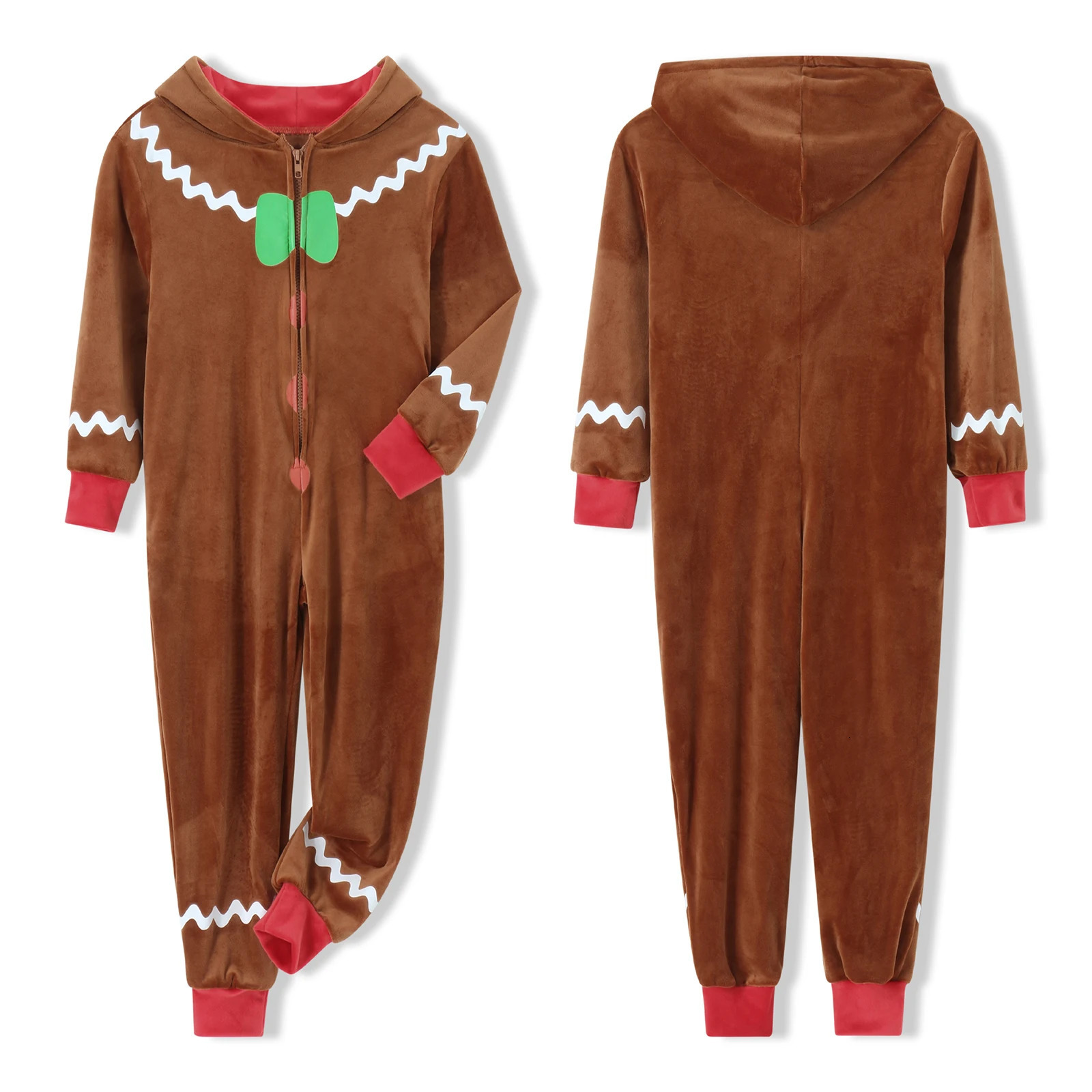 Adult Christmas costume gingerbread long sleeved zipper hooded jumpsuit suitable for womens party roleplaying 241007