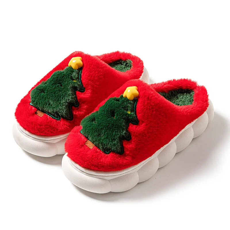 Christmas Tree Fluffy Slippers Women House Flats Cartoon Winter Shoes Home Fashion Tree Footwear Big Size 241010