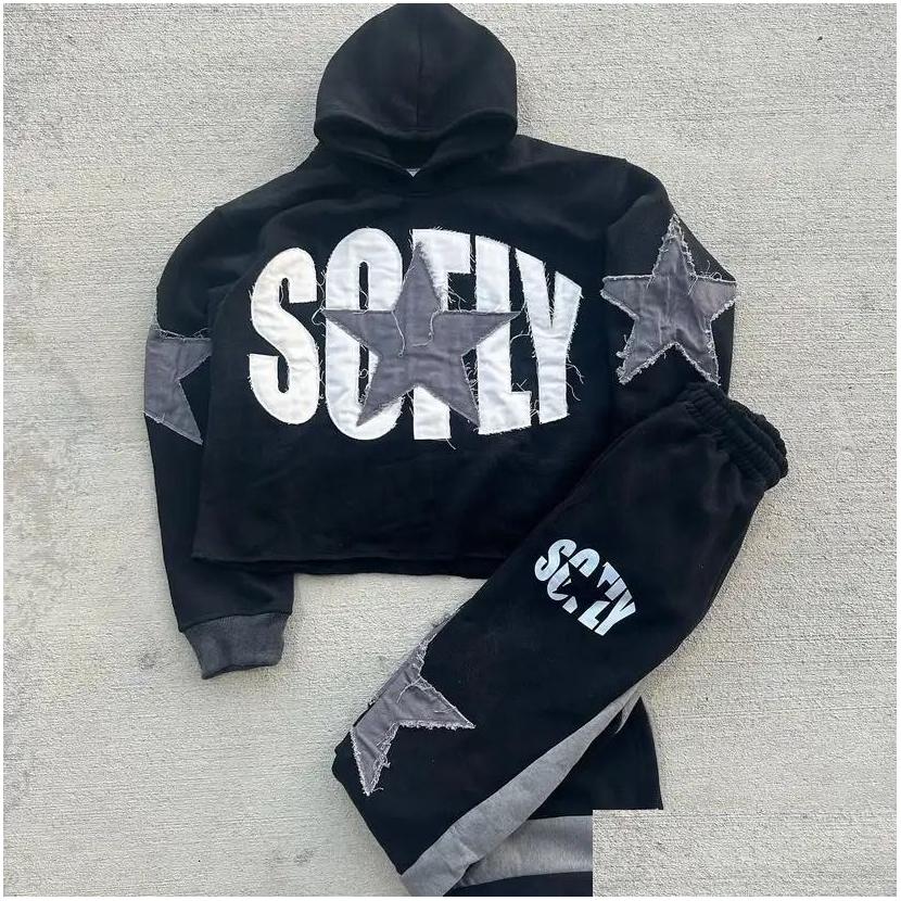 Mens Hoodies Sweatshirts Gothic Retro Harajuku Star Embroidered Letter Oversized Hoodie And Womens Y2K American Hiphop Trend Sports 24 Otqib