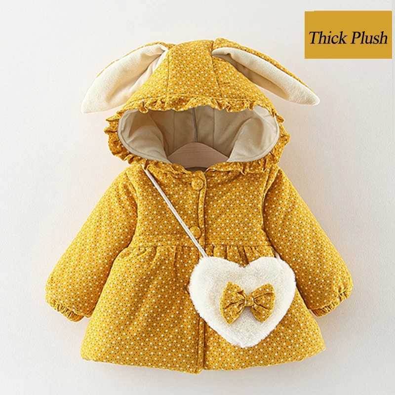 Down Coat Winter girls jacket with velvet thick jacket suitable for girls Coats cute printed hooded jacket 1 2 3 4 5 year old childrens snow jacket H2