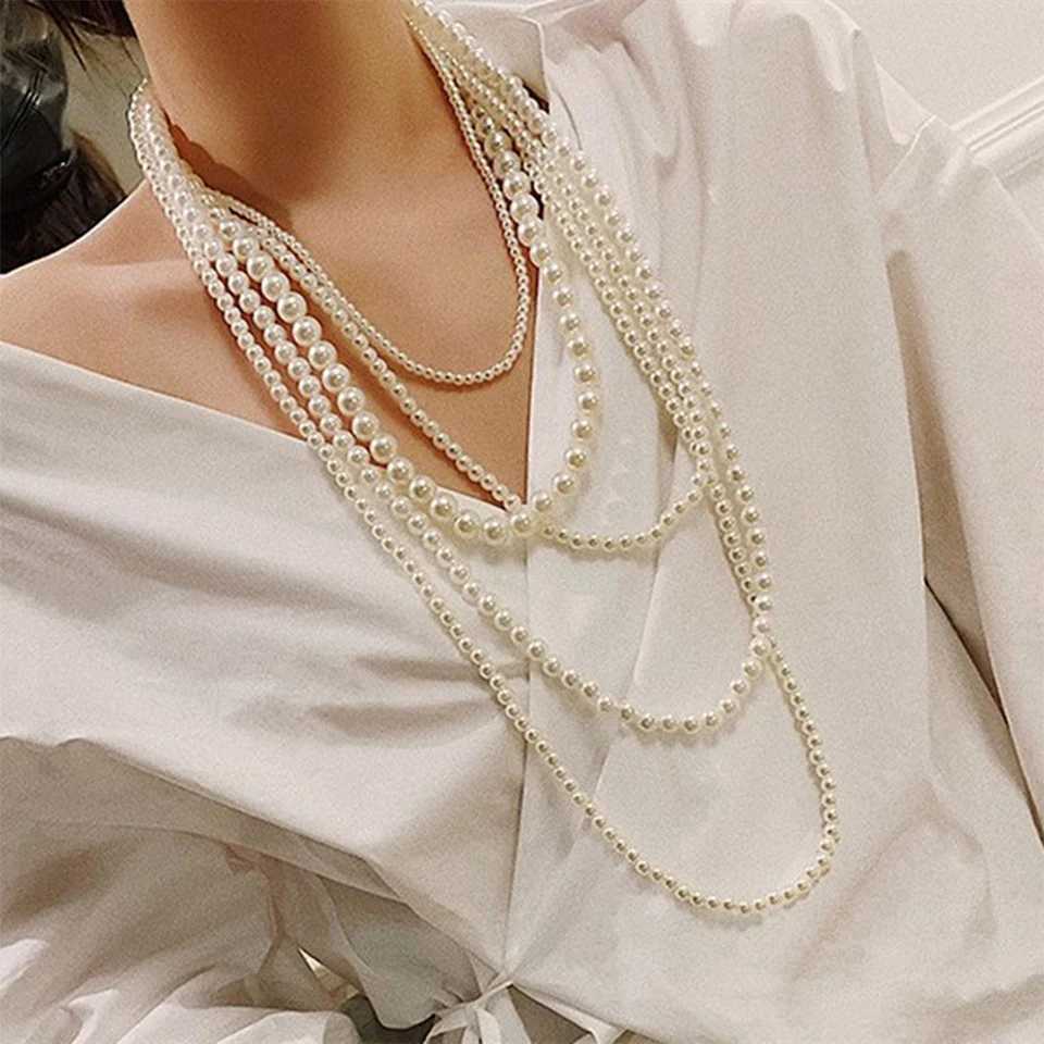 ZAKOL Vintage Multi-Layered Imitation Pearl Long Sweater Chain Necklace for Women Vintage Body Chain Party Wear AccessoriesX241009