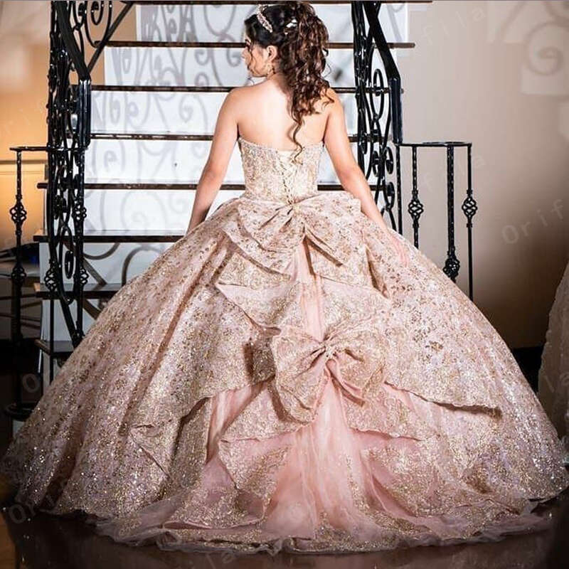 Lace Beaded Pink Chrro Quinceanera Party Sweetheart Vestidos De XV Anos Ball Gown Prom Dress