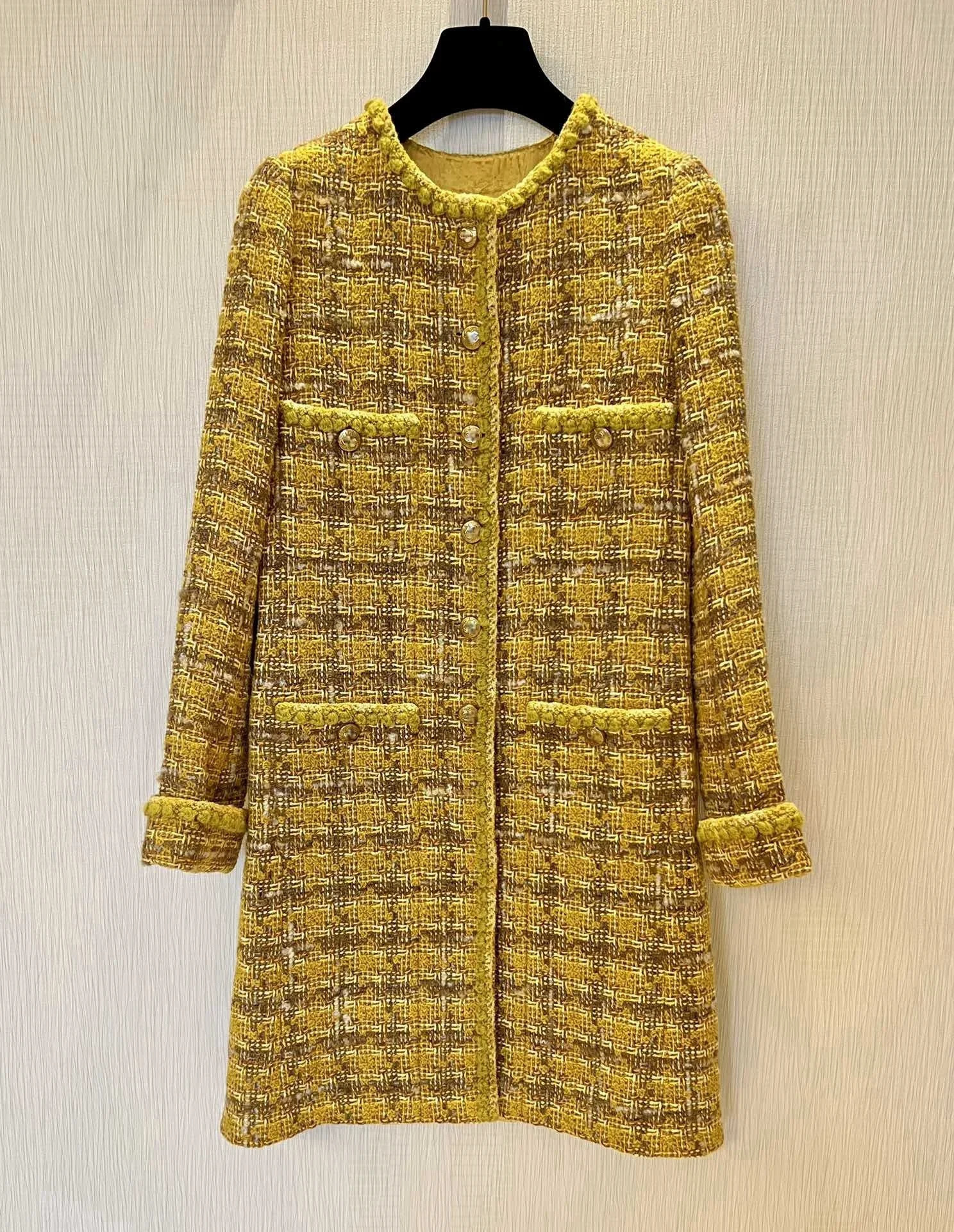 Womens round neck long sleeved plaid tweed coat jacket Female Clothing Woman Clothes Jacket 240930