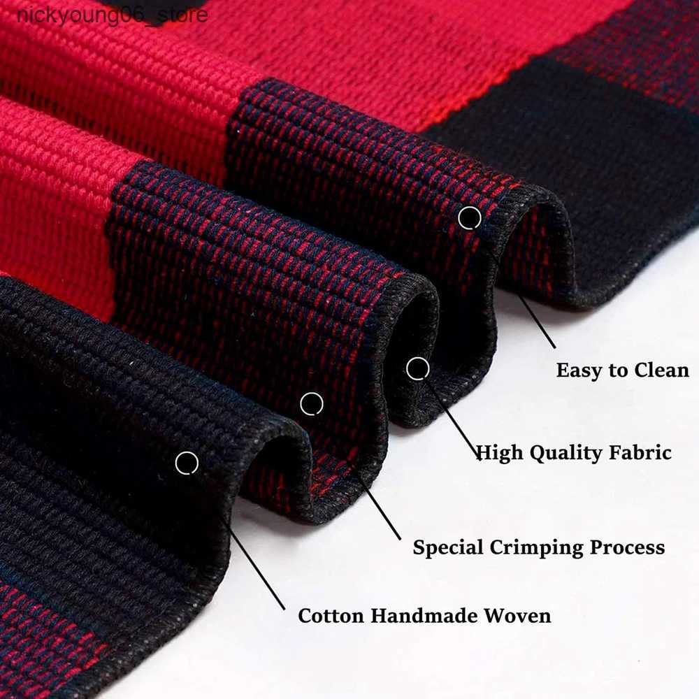Non-Slip Bath Mats 1pc Christmas Floor Mat Red and Black Checker Bath Mat Classic Entry Carpet Front Door Rug for Home Room Kitchen Party Holiday L240