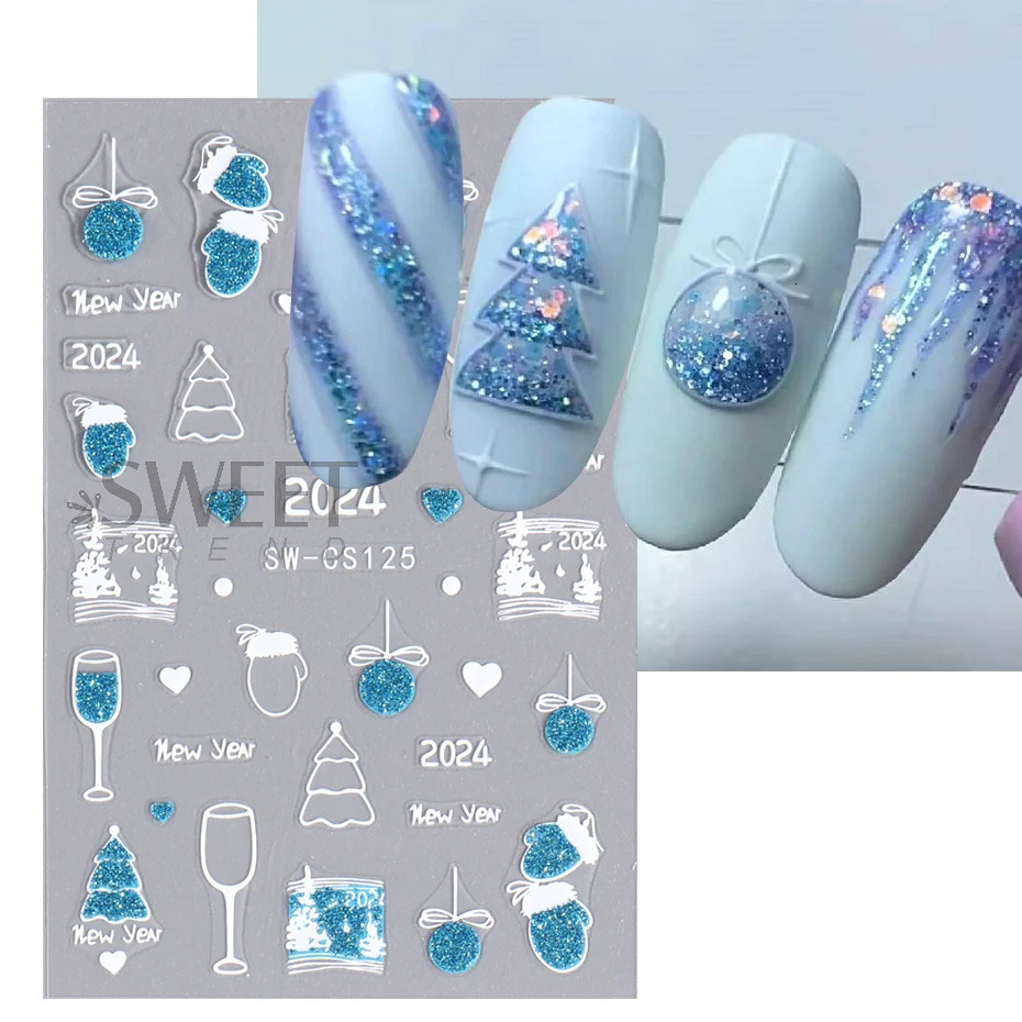 Reflective Gold Christmas Nail Art Stickers Sparkling Bell Lights Snowflake 2024 Year Handmade Winter Foil 241008