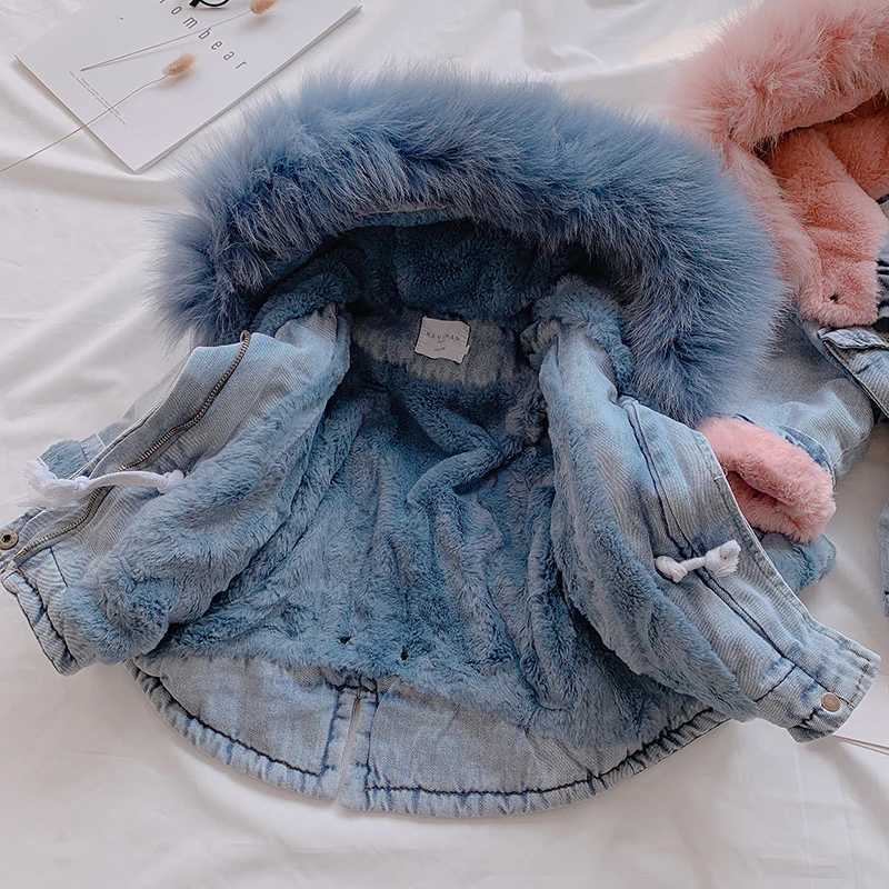 Down Coat OLE 2024 Winter Girls Denim Jacket with Velvet Warm Thick Coat for Preschool Girls 1-5 Years Baby Girls Parka H241010