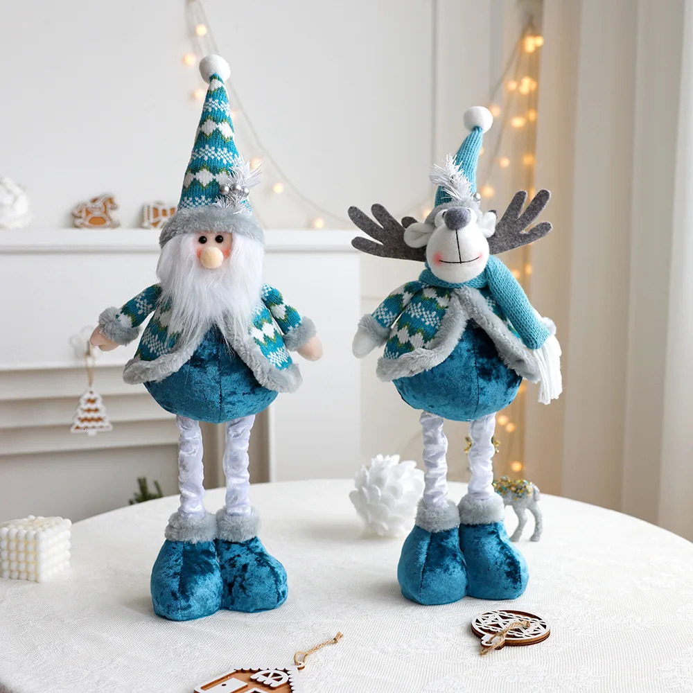 Blue Plush Long Leg Santa Claus Snowman Elk Doll Decoration Tree Atmospheric Celebration Christmas Gift 241007