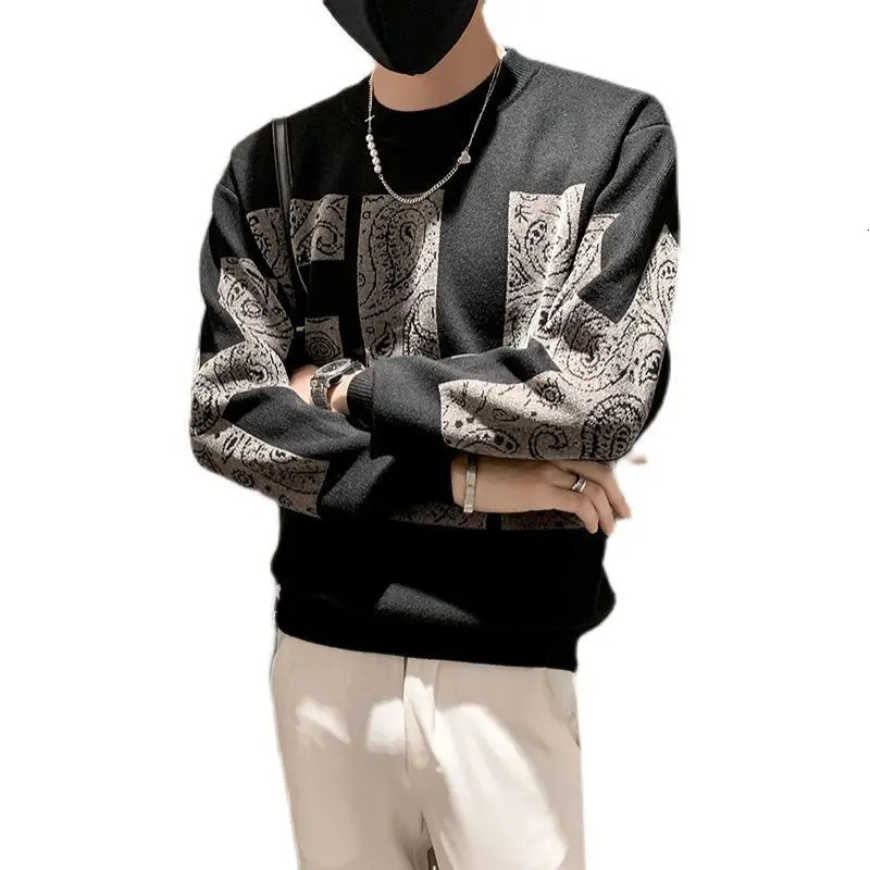 Man Clothes Letter Knitted Sweaters for Men Pullovers Black Round Collar Graphic Crewneck Fashion 2024 Korean Warm Y2k Vintage X 240930
