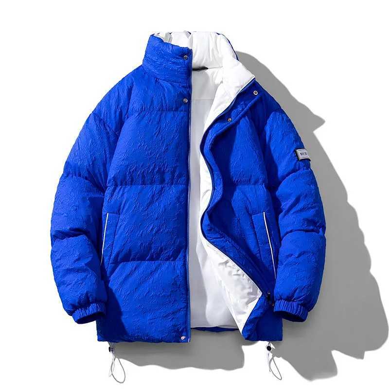 Men's Down Parkas Oversize Klein Blue Winter Warm Coat Solid Warm Thicken Coat Strtwear Retro Bubble Jacket 2024 New Fashion Puffer Jacket Y24100
