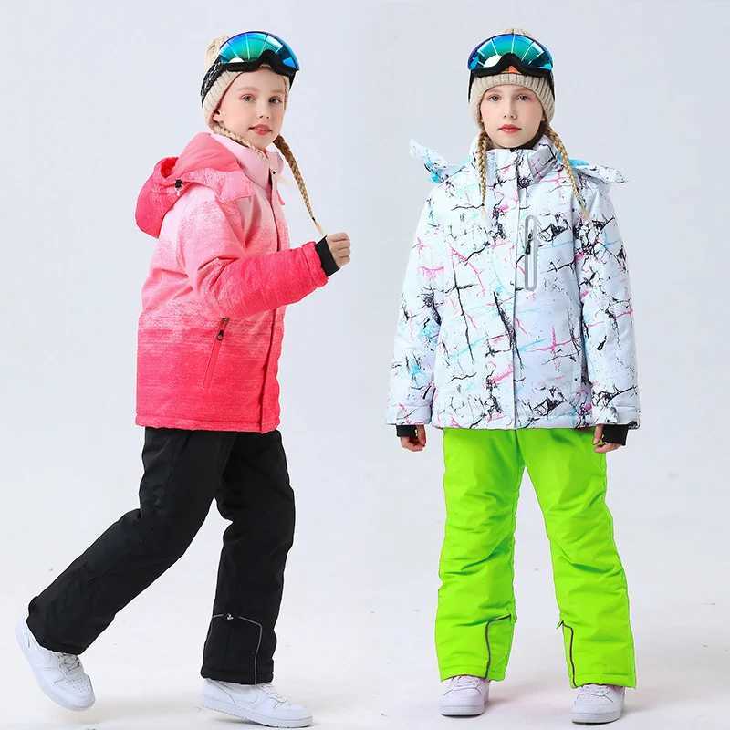 Down Coat 2024 Girls Boys Ski Suit Winter -30 s Skiing and Snowboarding Clothes Warm Waterproof Jackets Pants children clothing set H241010