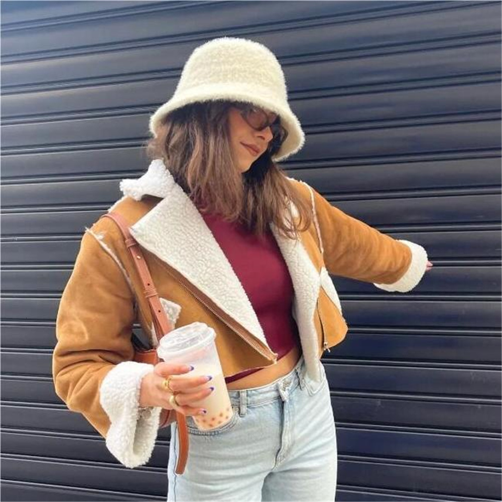 Winter Oufits Cropped Jackets 2023 Korean Faux Fur Coat Winer Coats For Women Brown Furry Jacket Vintage Clothes