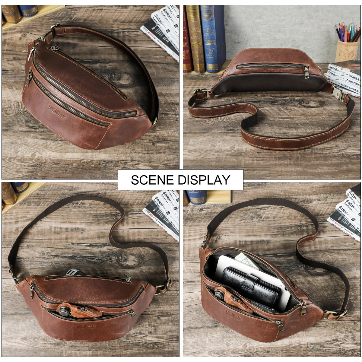 Contact Mens waist bag leather waist bag travel bag Fanny bag mobile phone bag casual cross body chest bag handbag 241008