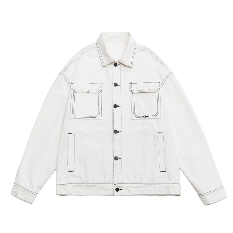 Mens Fashion Bag Denim Jacket Street Clothing Large Pocket Comparative n Extra Black and White Washed Coat Autumn 4XL 5XL 241007