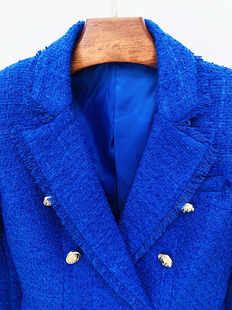 HIGH STREET est er Jacket Fashion Womens Classic Slim Fit Set Double Chest Lion Button Bordered Coarse Floral Jacket 240930