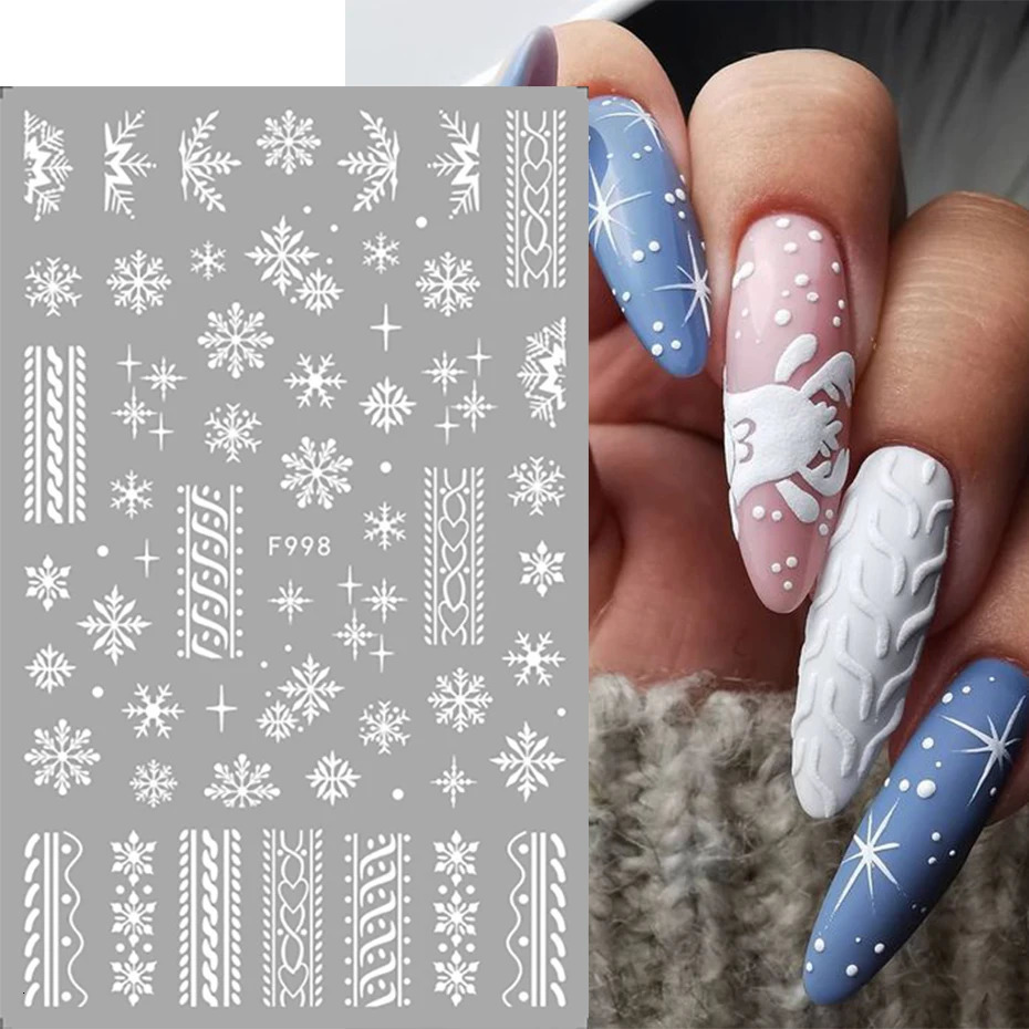 3D White Snowflake Nail Sticker Winter Snow Star French Sticker Self adhesive gel Polish DIY Christmas Decoration 241008