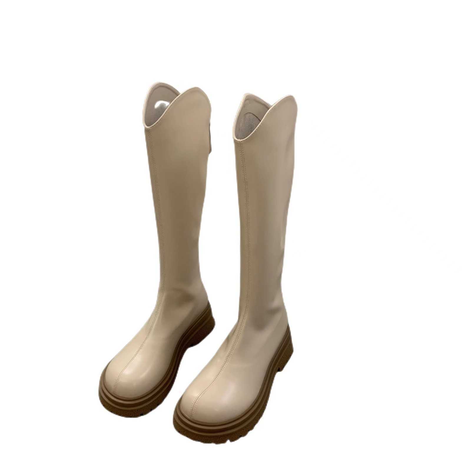 V-neck Knee Thigh High Heel Boots For Women Autumn Thick Soled Fashion Boots Slim White Long Martin Boots High Knight Boots 240826