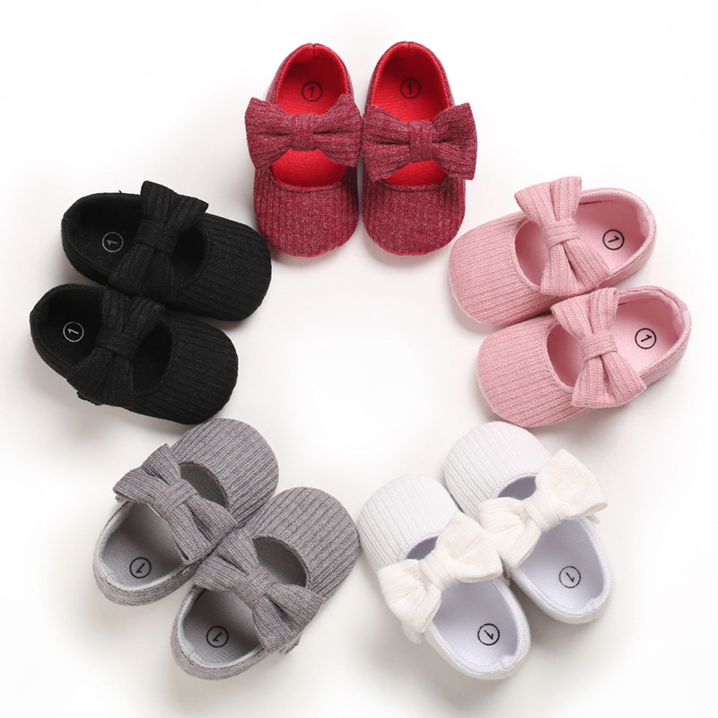 Baby Girl Princess Shoes Toddler Cute Bowknot Solid Color Knitted Non-slip Flat Soft-sole Lovely Butterfly-knot cutefeet Infant First Walkers Shoes 0-